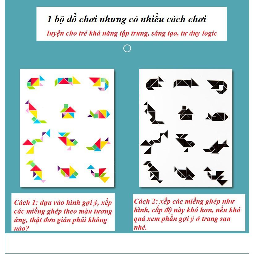 Đồ Chơi Gỗ Sách Ghép Hình Trí Tuệ Tangram Lắp Ghép Các Khối Tạo Hình Cho Trẻ Tư Duy Logic Sáng Tạo