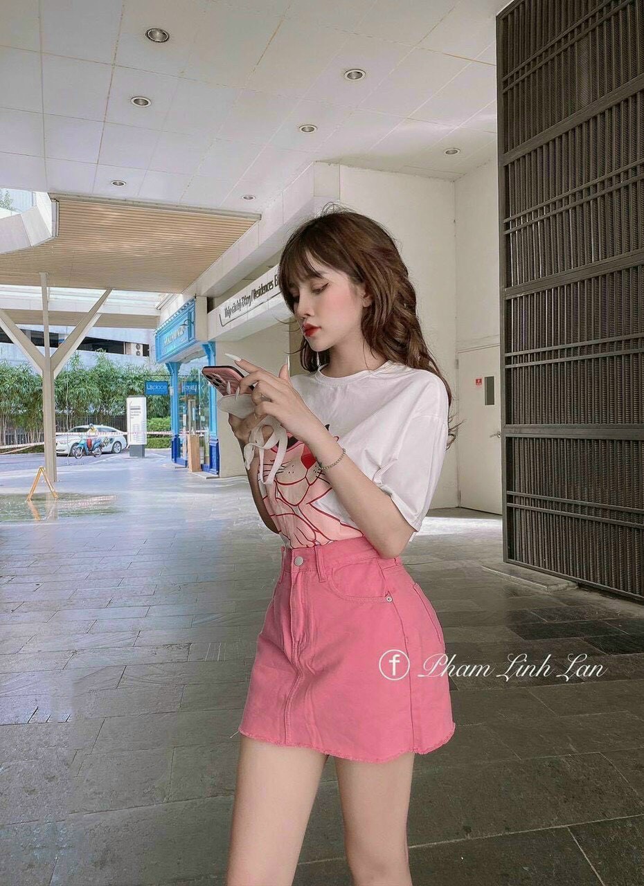 Set áo phông trắng mix chân váy hồng cho nữ SETN517