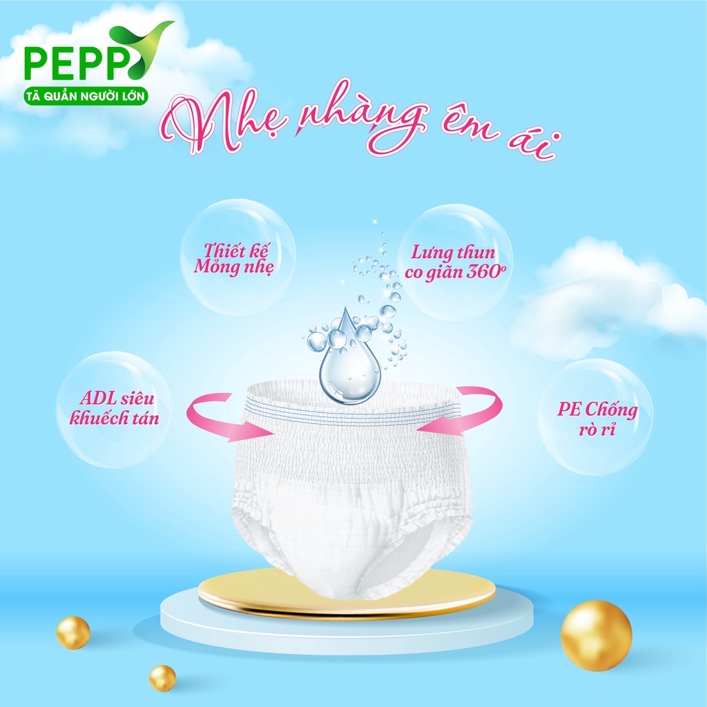 Combo 2 Gói Tã bỉm quần người lớn Peppy siêu mềm, mỏng nhẹ, thấm hút cao M8/L7/XL7