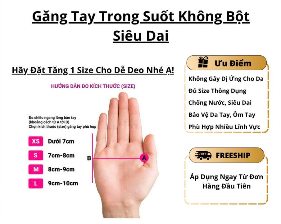 50 Găng Tay Size M Không Bột Màu Trắng Trong Suốt Dùng Cho Chế Biến Thực Phẩm Làm Đẹp Spa Massage Thẩm Mỹ