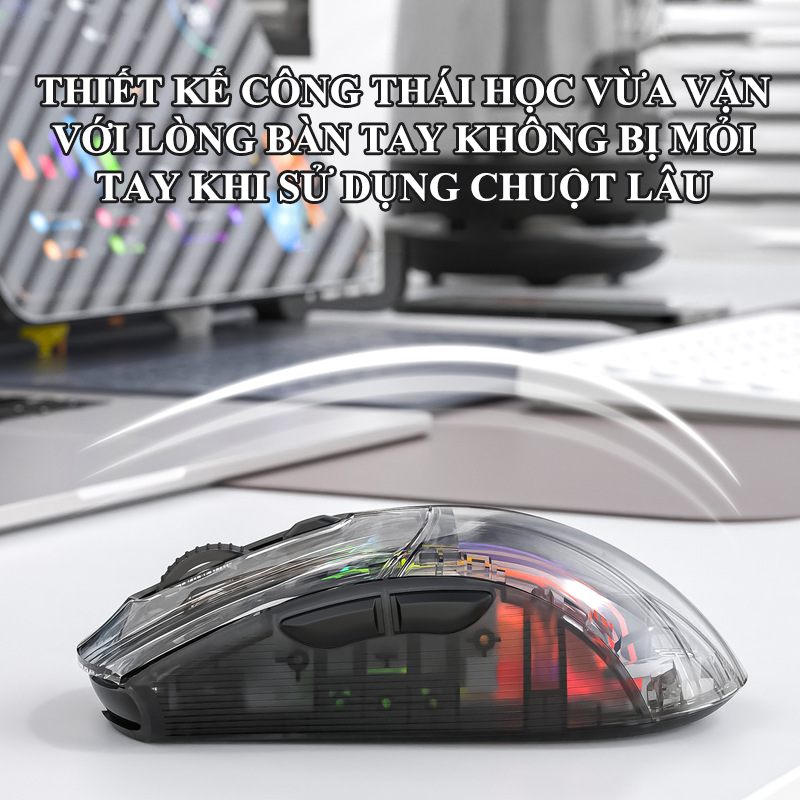 Chuột không dây Attack Shark X2Pro RGB kết nối 3 chế độ với thiết kế trong suốt kèm theo đế sạc nam châm led RGB cực đẹp - Hàng Chính Hãng