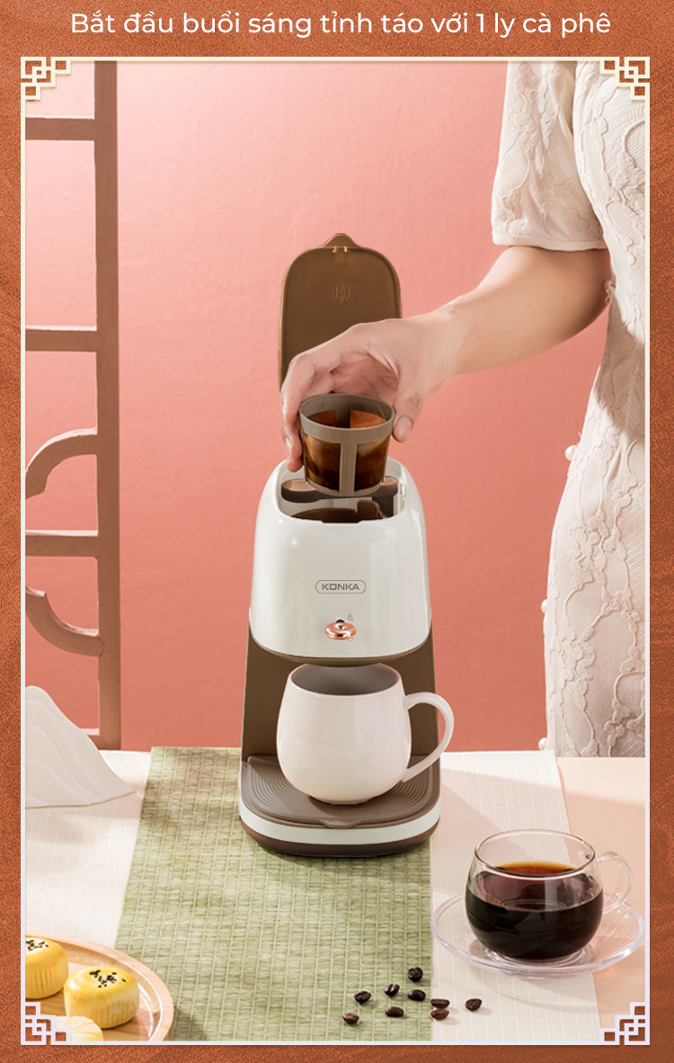 Máy pha cà phê epresso Konka KCF-CS3 tích hợp đánh bọt sữa, pha espresso 20bar mạnh mẽ, 2 trong 1 tiện lợi, tặng kèm temper - Hàng nhập khẩu