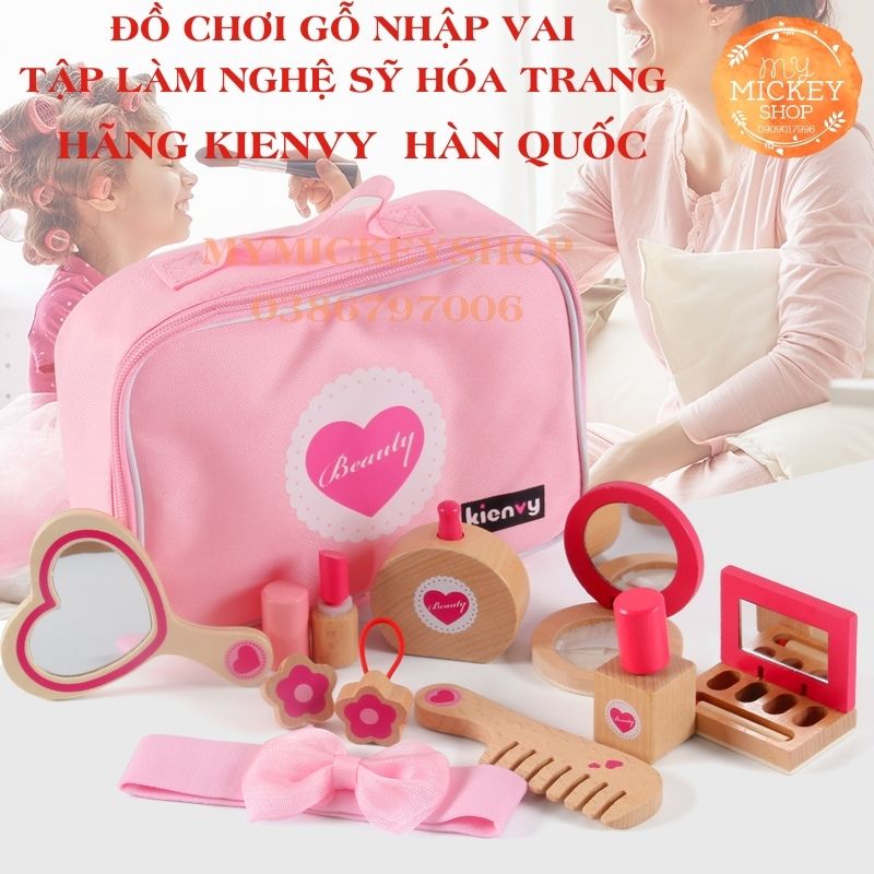 Bộ đồ chơi bằng gỗ cho bé Túi Trang Điểm Màu Hồng Xinh Xắn cho các bé gái từ 3 4 5 tuổi