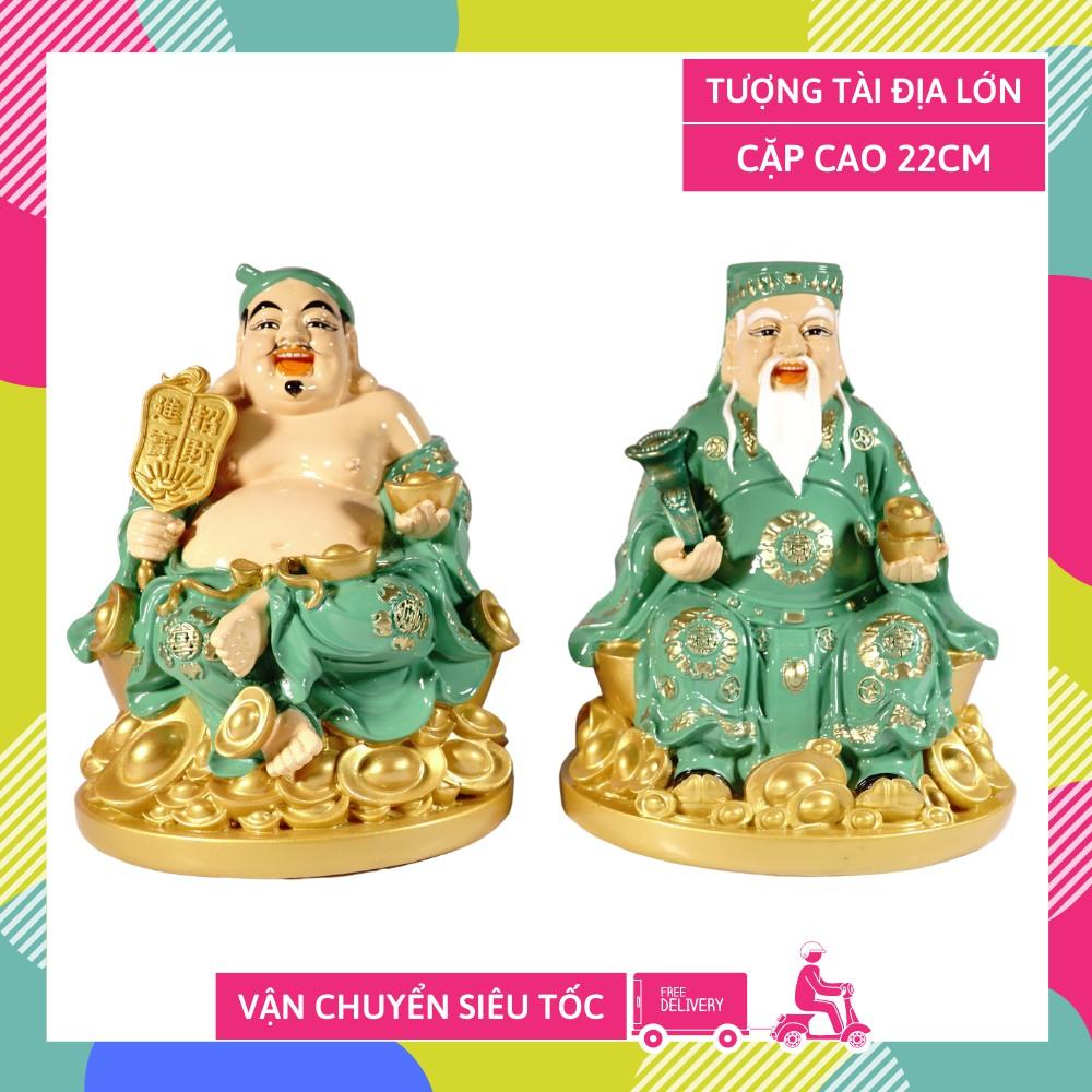 Tượng thờ Thần Tài Thổ Địa lớn vẽ màu áo xanh cực đẹp - Cao 22cm