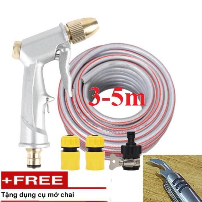 ️ Bộ dây vòi xịt nước rửa xe,tưới cây .tăng áp 3 lần,loại 3m,5m 206701 đầu đồng,cút,nối nhựa đen+ tặng mở chai