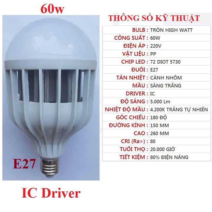 Bóng đèn LED 24w, 36w, 48w, 50w, 60w đui E27, sáng trắng, dạng trụ, 4U hoặc UFO vỏ nhôm vàng