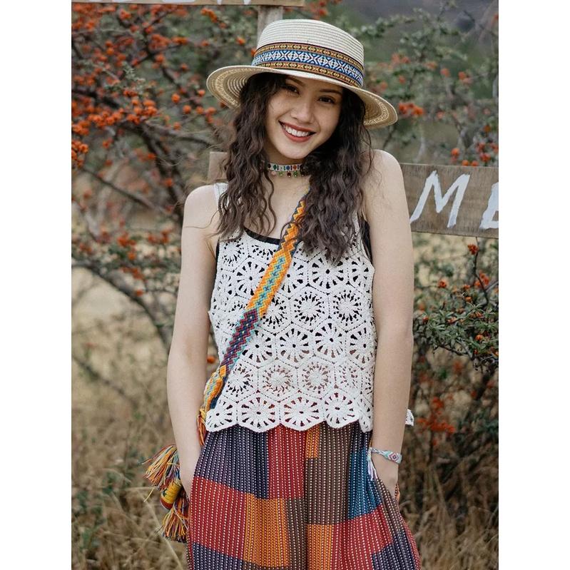 MS584 Áo ba lỗ đan móc đi biển lục giác