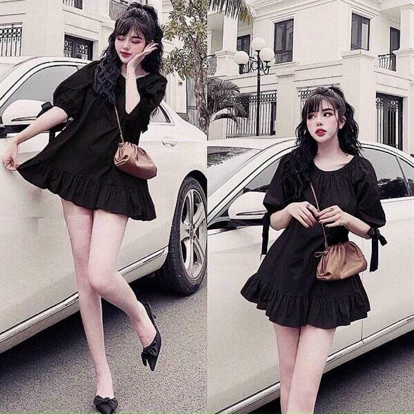 Váy đầm nữ dáng xòe cột nơ bèo tiểu thư