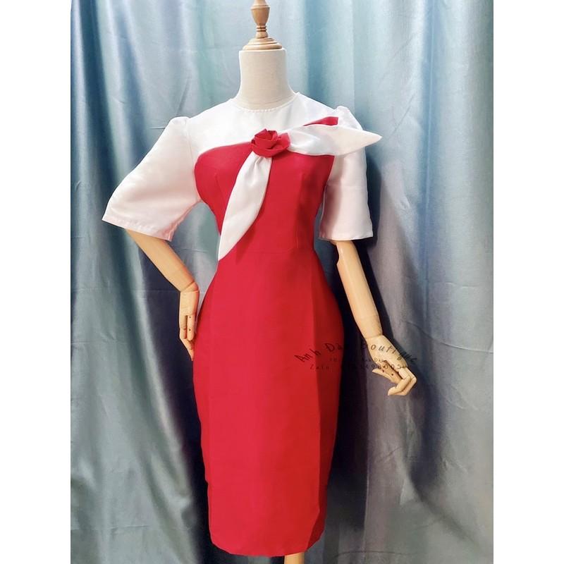 Đầm nơ ngực tay bồng dáng A (Size L&lt;60kg)