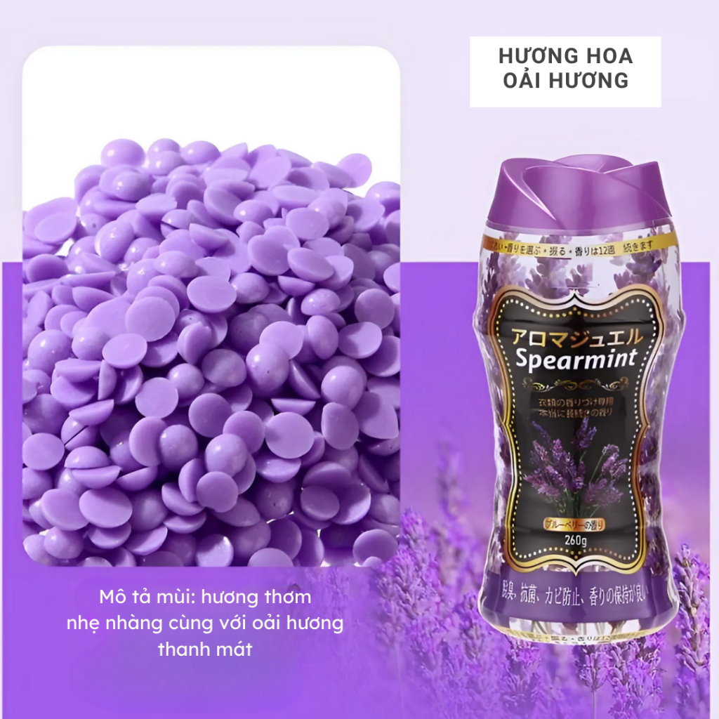 Hạt xả thơm làm mềm quần áo Spearmint Nhật Bản 260g lưu giữ hương thơm, làm mềm vải