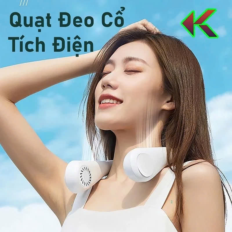 Quạt Đeo Cổ Không Cánh 3 Cấp Gió Mạnh, Phong Cách Trẻ Trung, Pin Sạc Lithium Ion, ĐÈN TRANG TRÍ , ĐỒNG HỒ TREO TƯỜNG