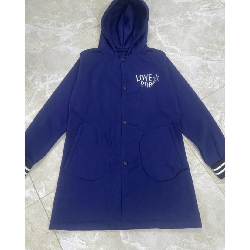 Áo Khoác Măng Tô Nữ Vải Nỉ Cotton Thêu Logo Love Dáng Dài Mặc chất duyên dáng việt ukg247 hot