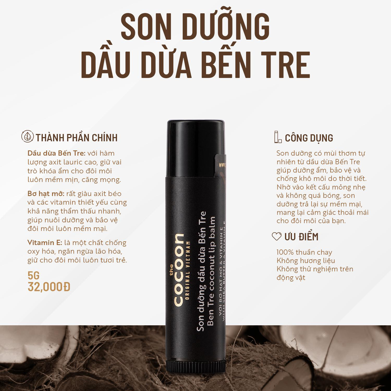 Combo toner bí đao rửa mặt cocoon 140ml + Son dưỡng môi dầu dừa bến tre the cocoon 5g