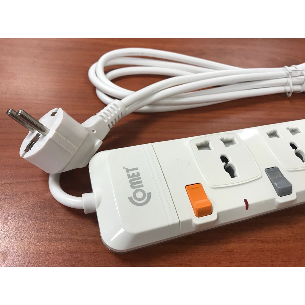 Ổ Cắm Điện Nối Dài Comet CESG2405 Có 4 Ổ 3 chấu Dây Dài 5m Có Công Tăng Riêng Biệt - Hàng Chính Hãng