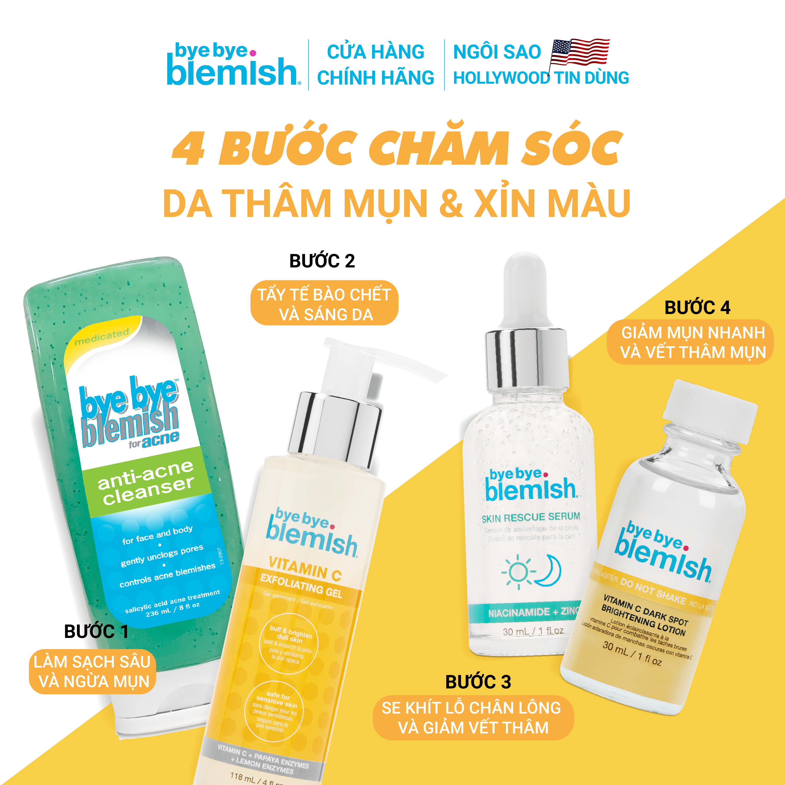 Chấm mụn Vitamin C giảm mụn nhanh sau 1 đêm cho da mụn thâm xỉn màu Bye Bye Blemish Vitamin C Dark Spot Brightening Lotion 30ml