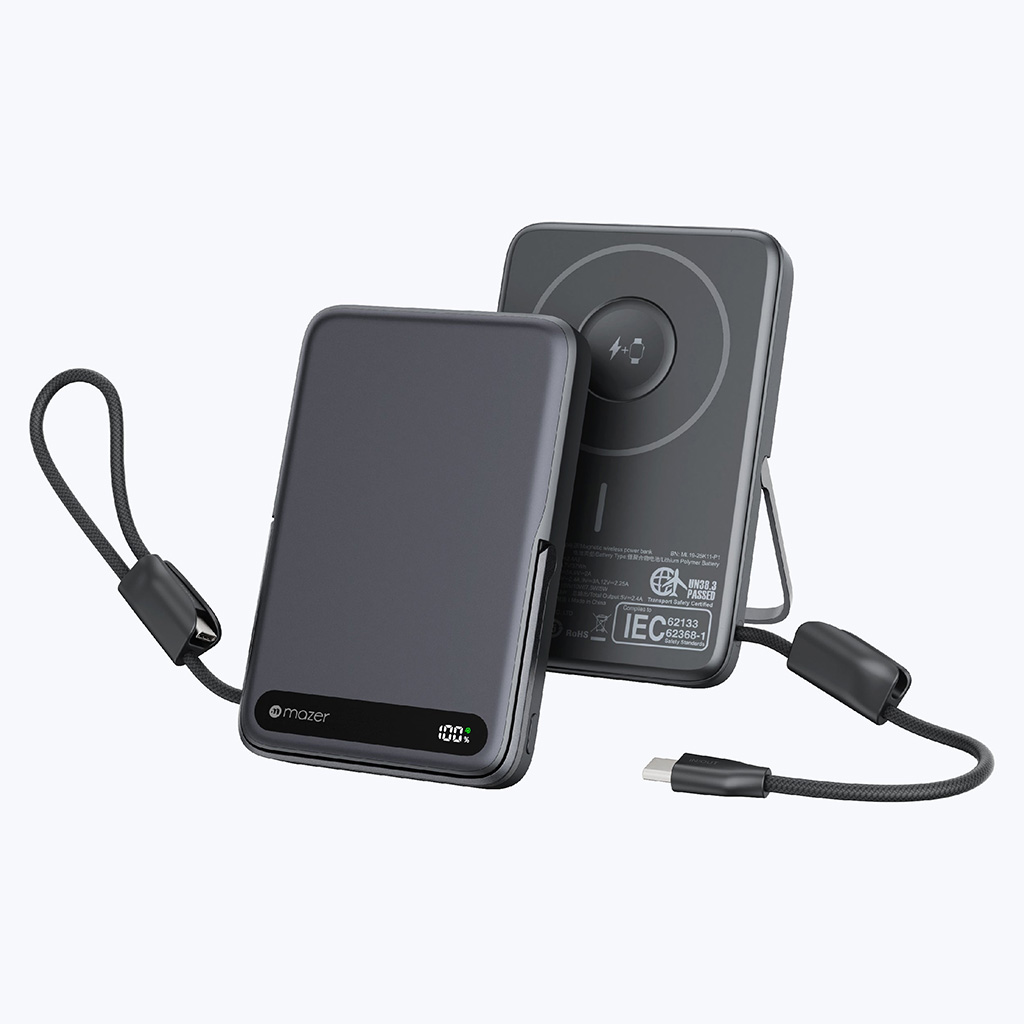 Pin Dự Phòng Không Dây Kèm Cáp MAZER MagLink19 Qi2 15W PD27W 10.000 mAh Chứng Nhận 3C Sạc Được Apple Watch Kèm Chân Đế Hàng Chính Hãng
