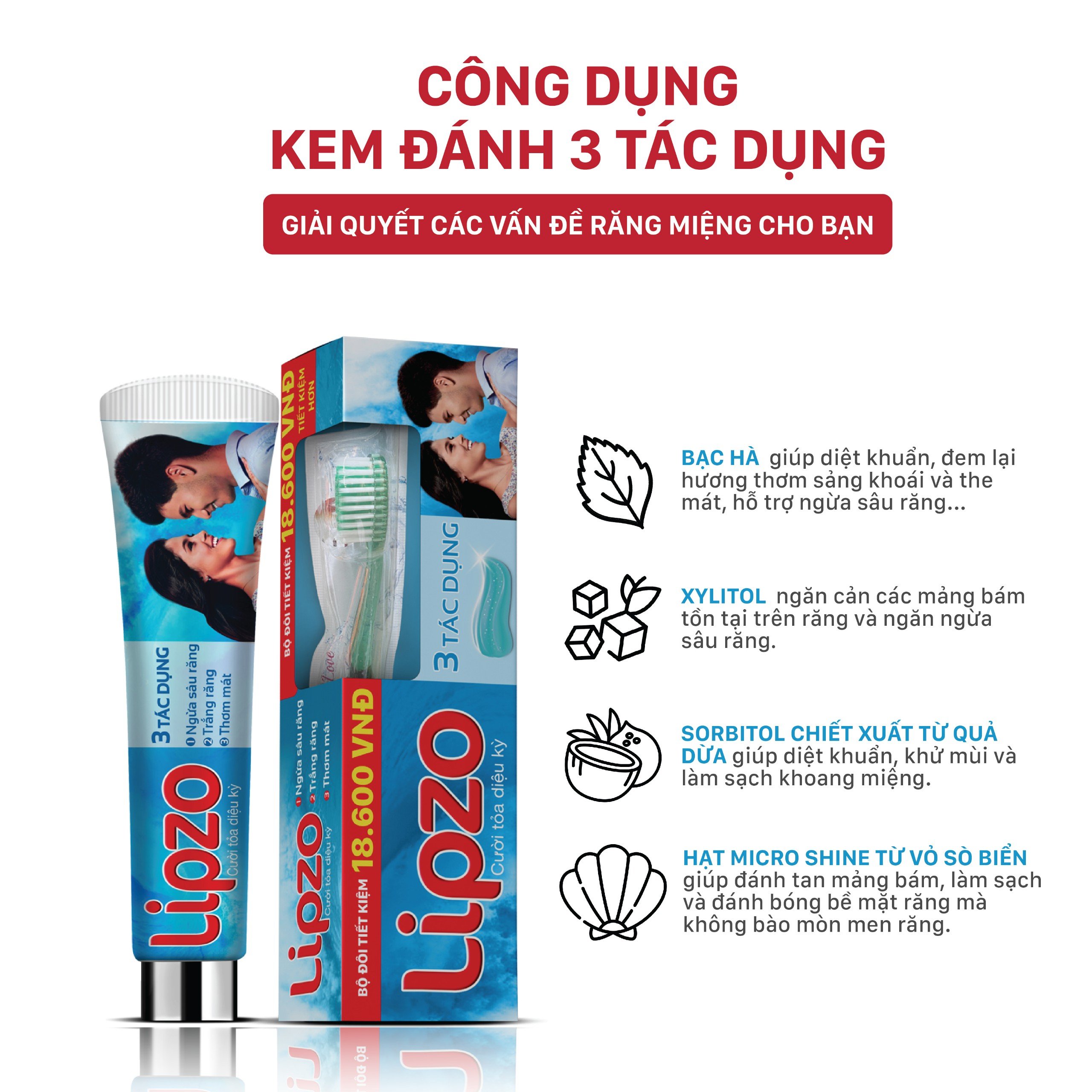 Bộ Đôi Tiết Kiệm Kem Đánh Răng Lipzo 3 Tác Dụng Và Bàn Chải Crys Love For Girl Ngừa Sâu Răng Trắng Răng Thơm Miệng