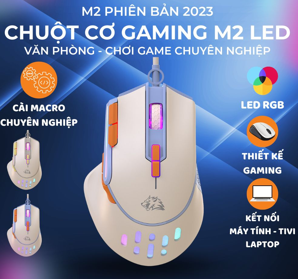 CHUỘT CHƠI GAME CÓ DÂY M2 GỒM 9 NÚT BẤM TIỆN LỢI KÈM ĐÈN LED RGB VỚI TỐC ĐỘ LÊN ĐẾN 12800DPI-HT