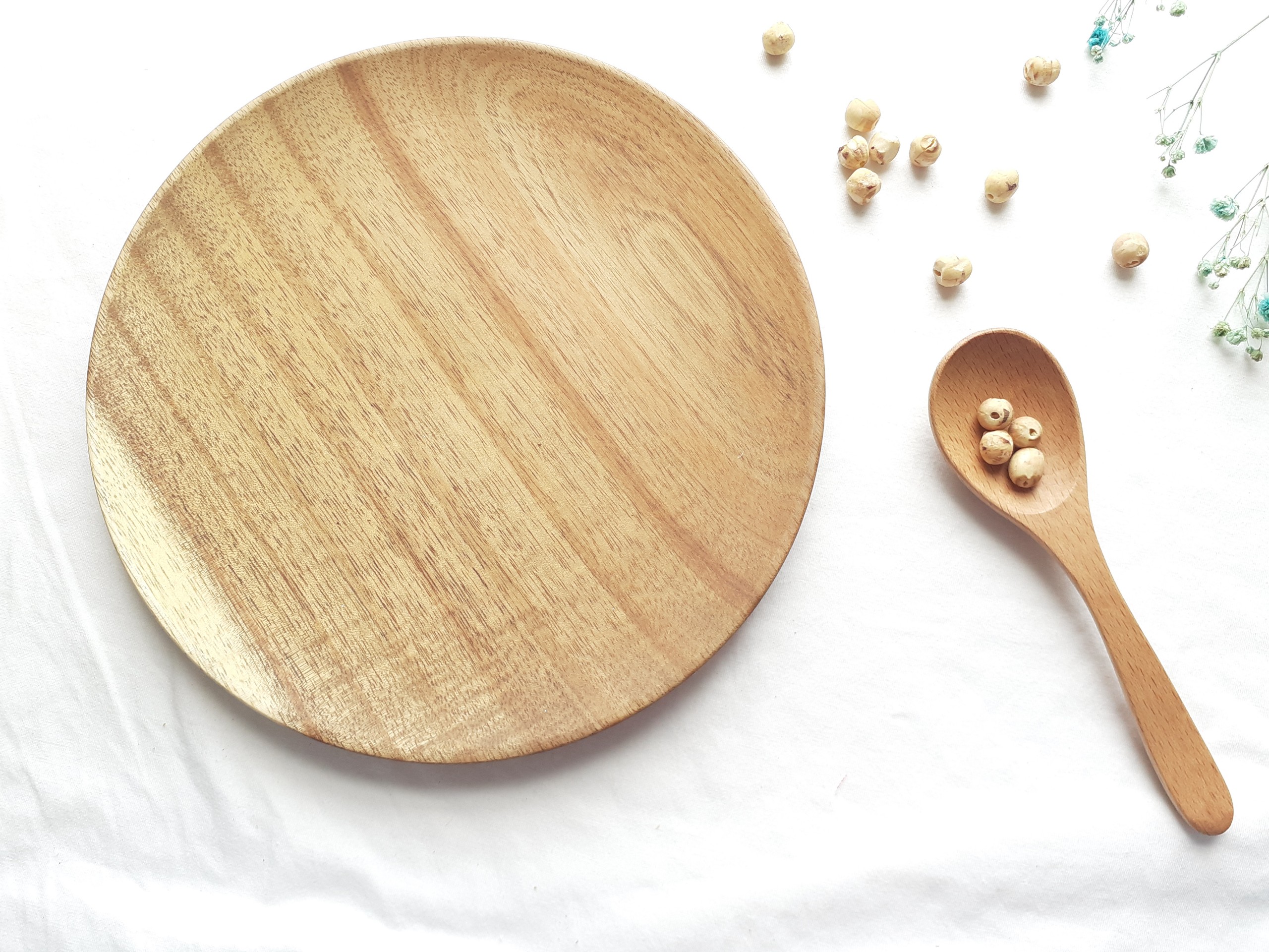 Khay, đĩa gỗ KEO tròn 22 cm đựng bát, hoa quả, đồ ăn