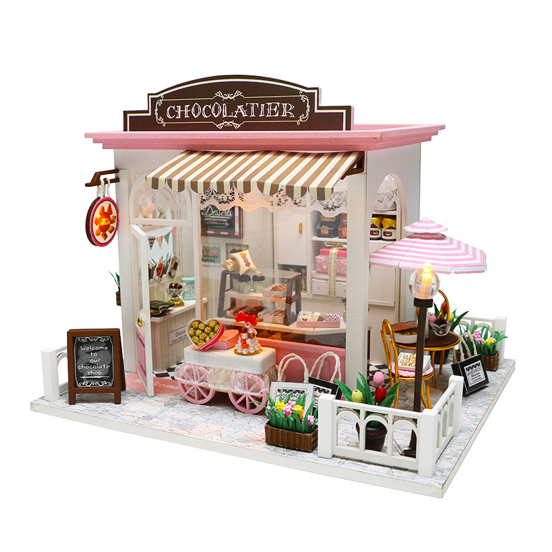 Đồ chơi lắp ghép 3D Mô hình nhà DIY Doll House Chocolatier Kèm Mica Chống bụi