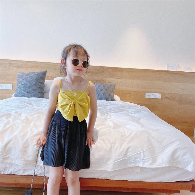 Áo 2 dây bé gái hình nơ trước 4 màu hồng, vàng, đen, xanh AG0022B