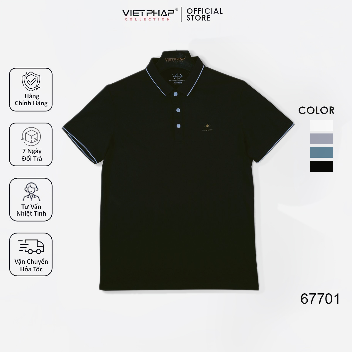 Áo Polo Nam VIỆT PHÁP Form Basic Chất liệu Cotton co giãn thấm hút mồ hồi tốt 67701