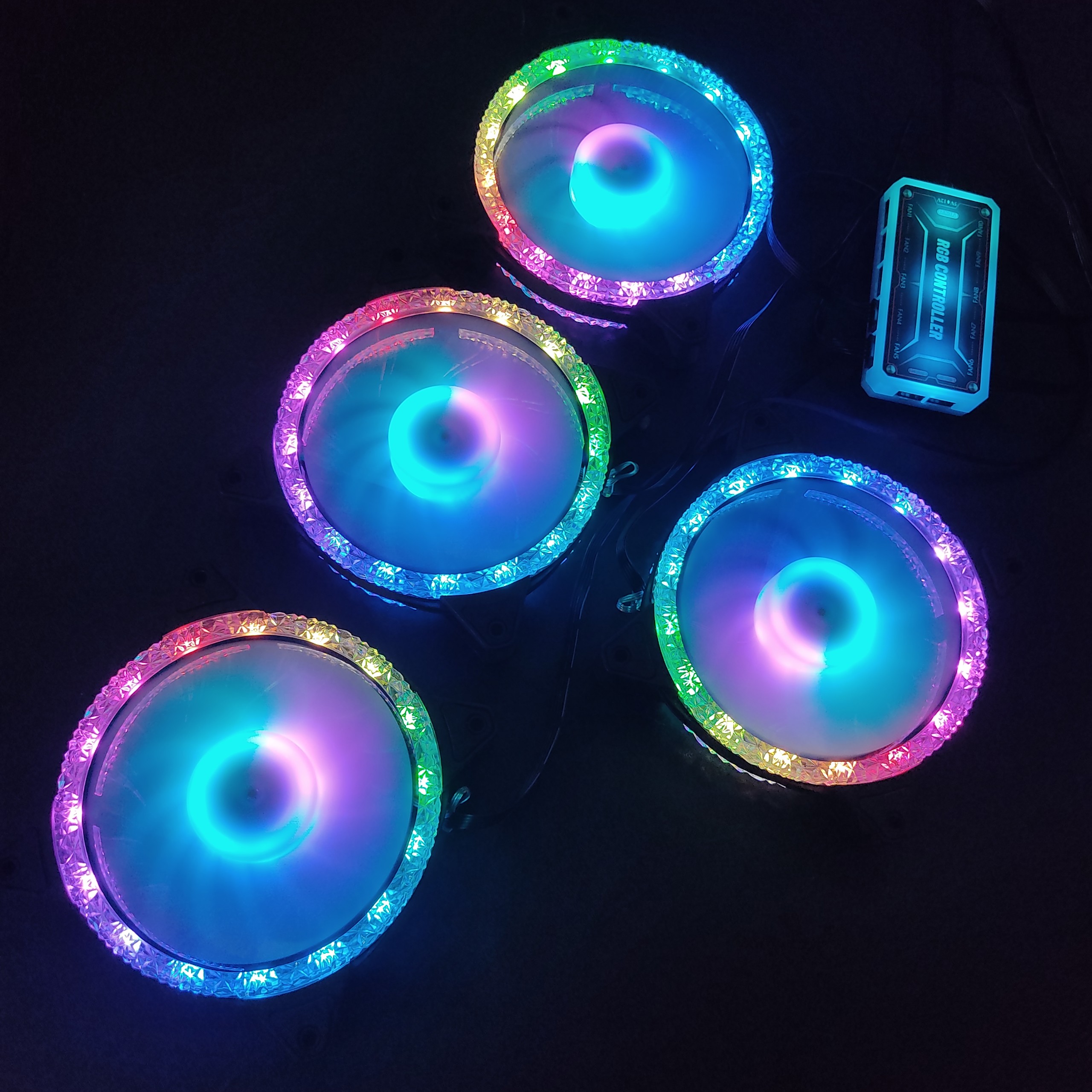 4 Quạt Tản Nhiệt, Fan Case KNC Diamond V2 Led RGB Dual Ring, kèm theo bộ Hub RGB điều khiển màu từ xa