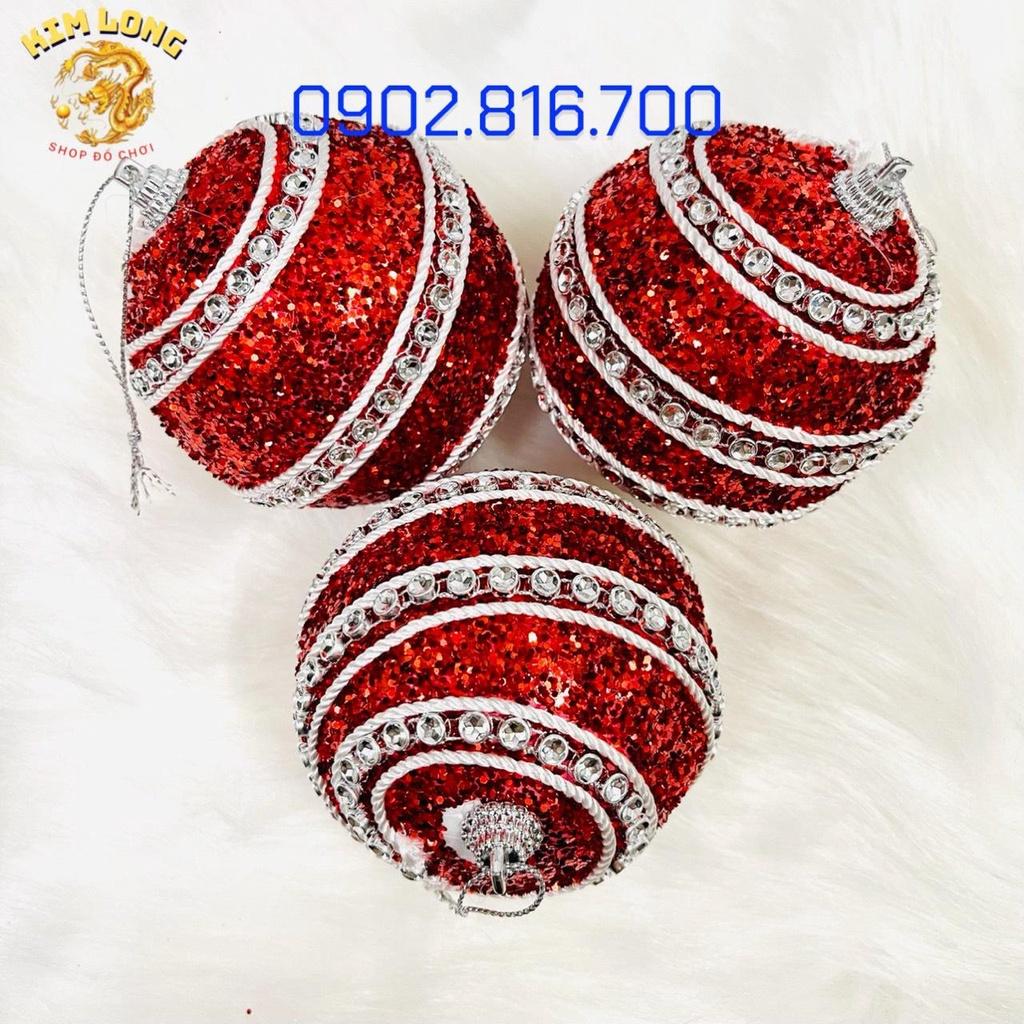 Set 3 trái châu đính kim tuyến kim sa 8cm vàng bạc đỏ phụ kiện trang trí noel ngày lễ Giáng sinh
