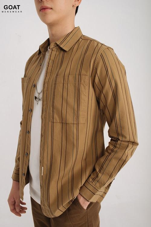 Áo Sơ Mi Sọc Nam Dài Tay Phong Cách Vintage- Hình Thật 100%