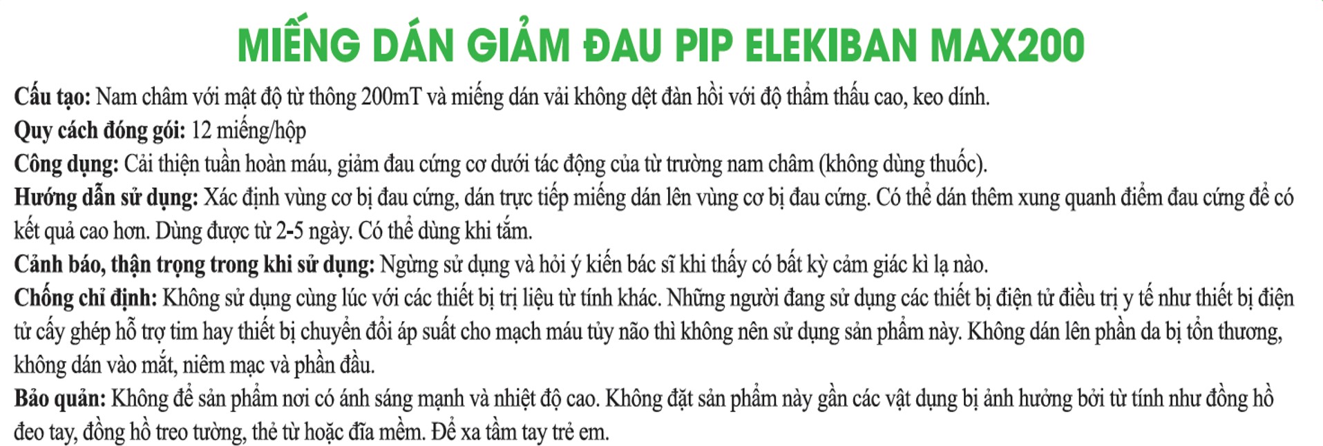 Hộp Miếng Dán Giảm Đau Pip Elekiban 200mT Hỗ Trợ Trị Đau Vai, Đau Cơ Hiệu Qủa Nhanh