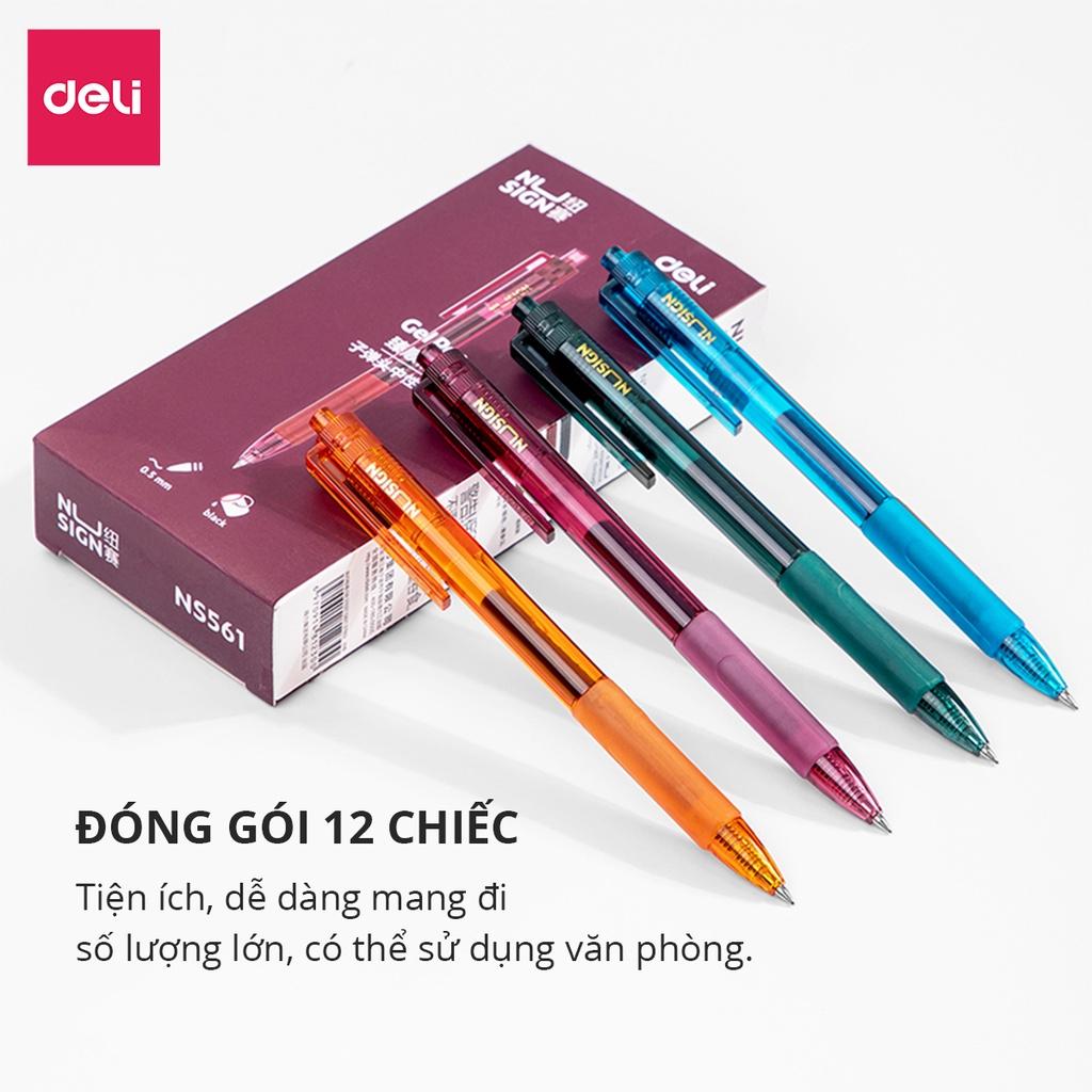 Bút Bi Nước Mực Gel Màu Đen Cao Cấp Ngòi 0.5mm Deli - Kẹp Bút Điều Chỉnh Kích Thước - 4 Màu Sắc Thời Trang BST Văn Phòng Phẩm Cao Cấp Nusign - Phù Hợp Học Sinh Văn Phòng Bút Ký Quà Tặng Thầy Cô Giáo - NS561