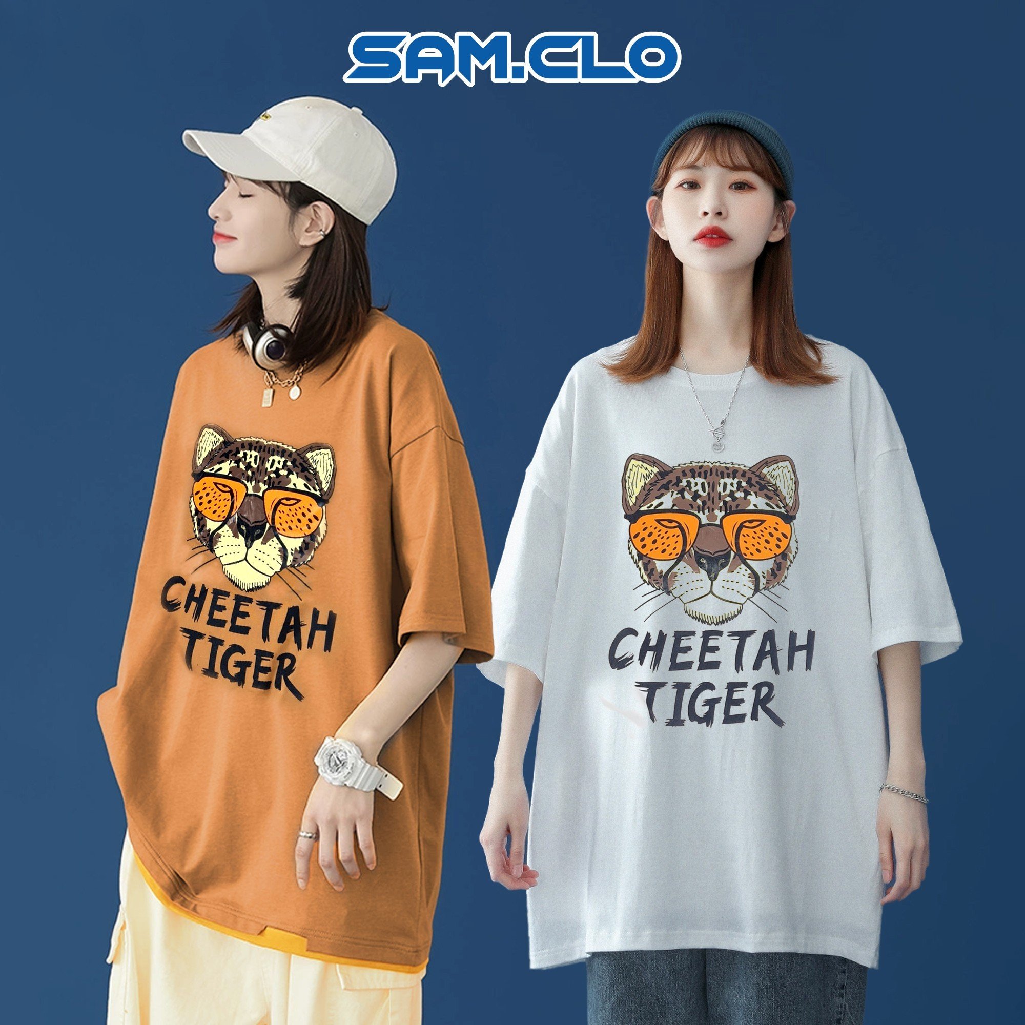 Áo thun tay lỡ nam nữ SAM CLO phông form rộng dáng Unisex, mặc lớp, nhóm, couple in hình ĐẦU CỌP chữ TIGER