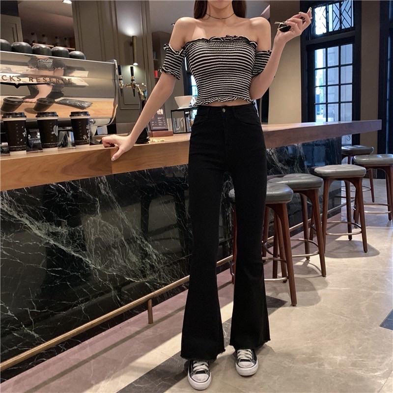 Quần jean Skinny Nữ Ống Loe Đen Trơn, Co giãn 4 chiều, cạp cao tôn dáng