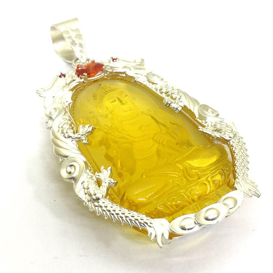 Mặt dây nam Bạc Quang Thản thiết kế rồng chầu chất liệu bạc thật không xi mạ.