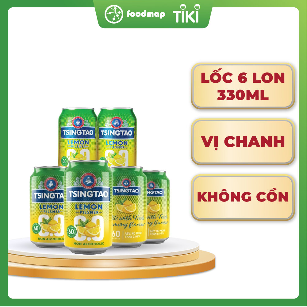 Lốc 6 lon bia Tsingtao Chanh 0 Độ (330ml/lon)