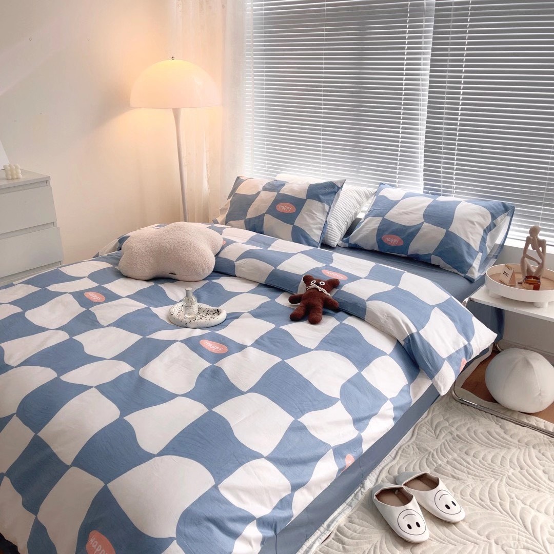 Bộ drap Cotton Lụa Hàn Quốc mát mướt mịn dễ thấm hút, hoạ tiết 2 màu xinh tươi