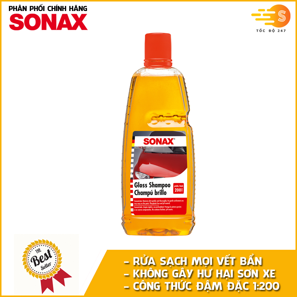 Xà bông rửa xe đậm đặc 1:200 siêu sạch bóng Sonax 314300 1lit - bảo vệ sơn xe, làm sạch nhanh toàn diện, an toàn cho da tay