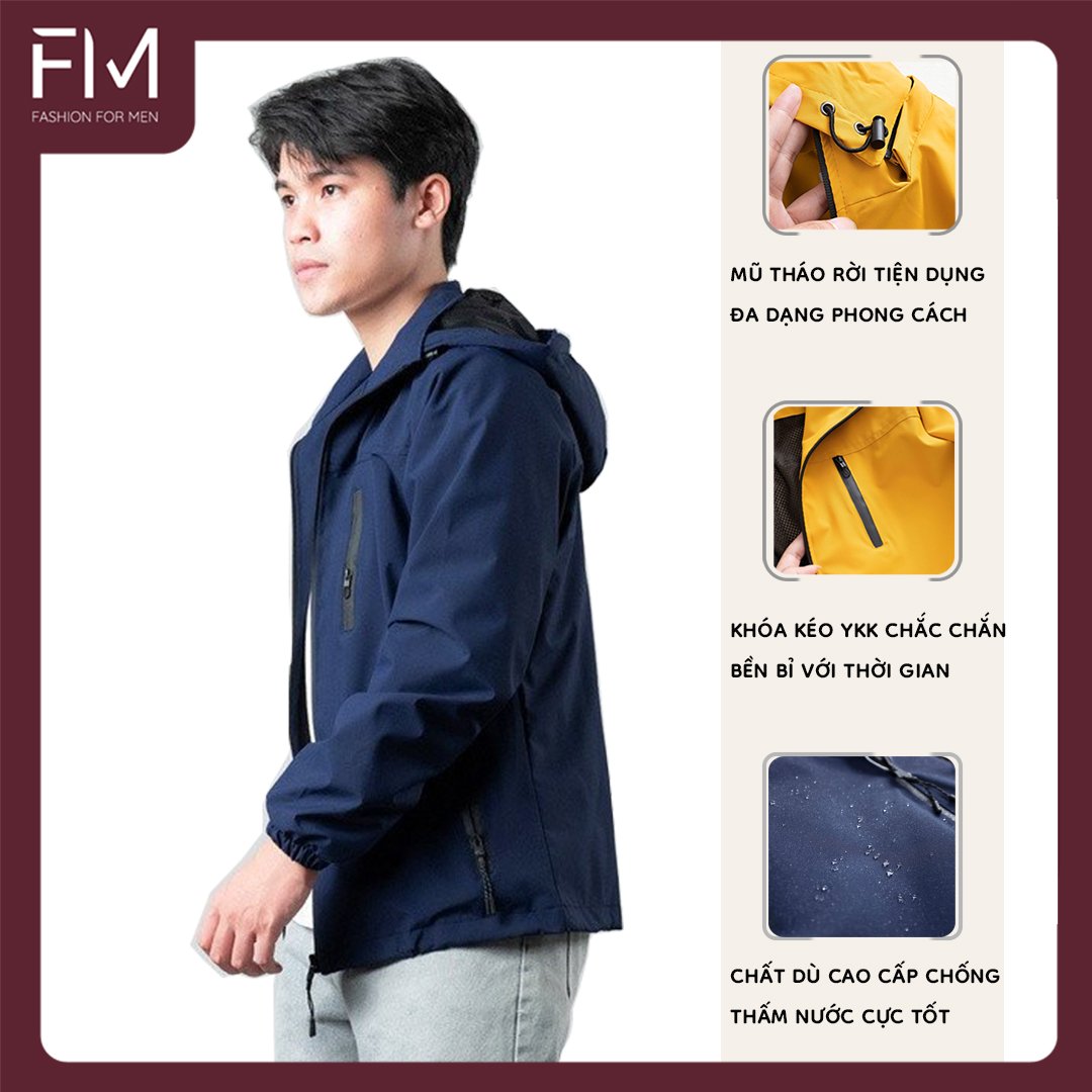 Hình ảnh Áo khoác dù chống nắng nam, túi khóa kéo, nón có thể tách rời tiện lợi - FORMENSHOP - FMTHT050