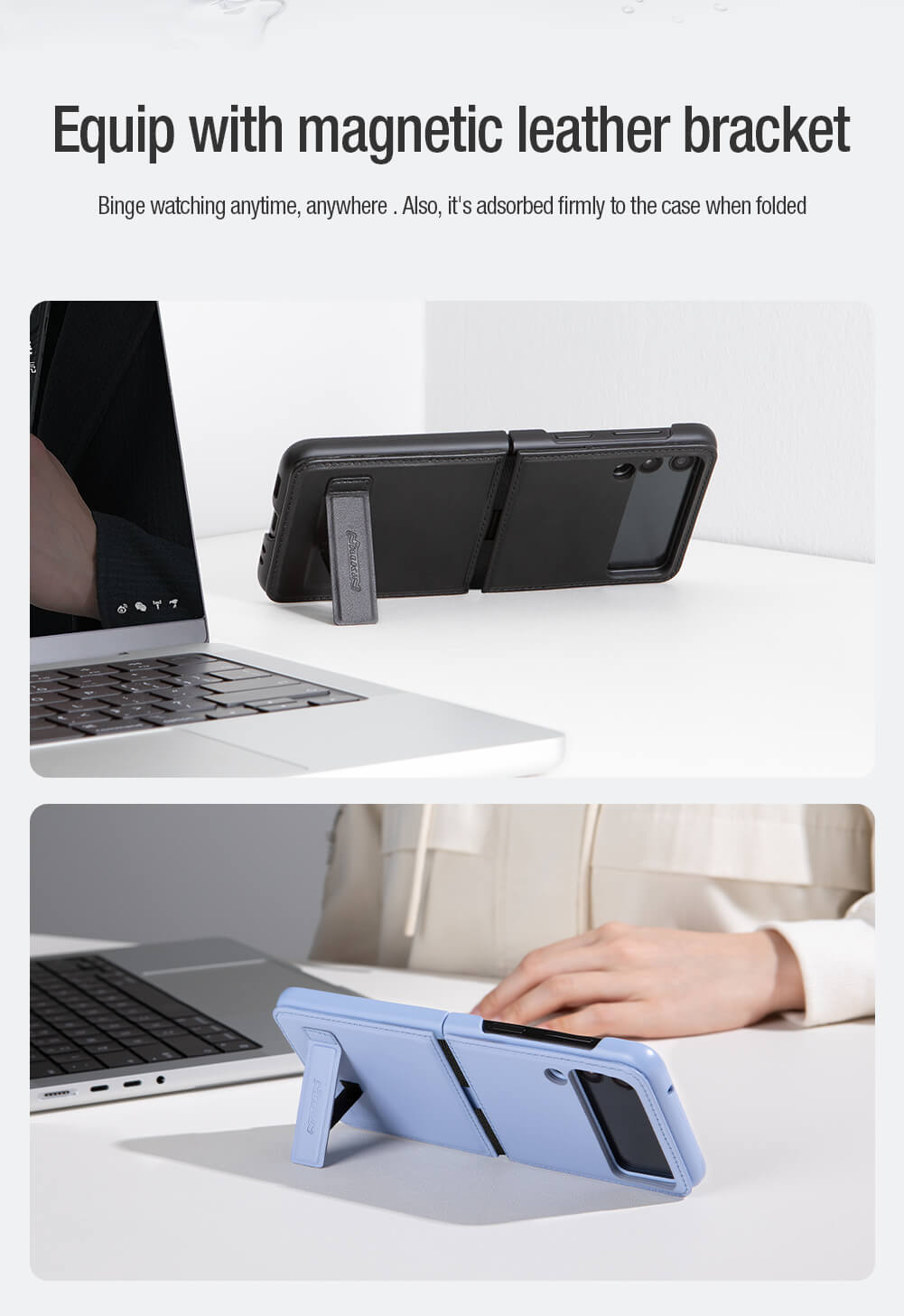 Case bao da chống sốc cho Samsung Galaxy Z Flip 3 trang bị chân chống giá đỡ điện thoại hiệu Nillkin Qin Vegan - hàng nhập khẩu