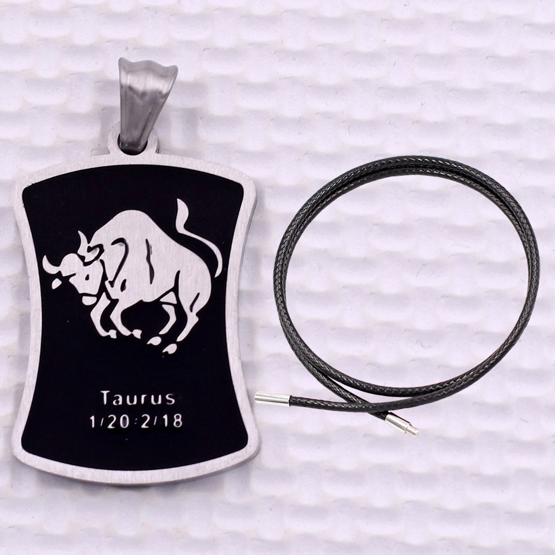 Mặt dây chuyền cung Kim Ngưu - Taurus inox trắng kèm vòng cổ dây cao su đen + móc inox trắng, Cung hoàng đạo