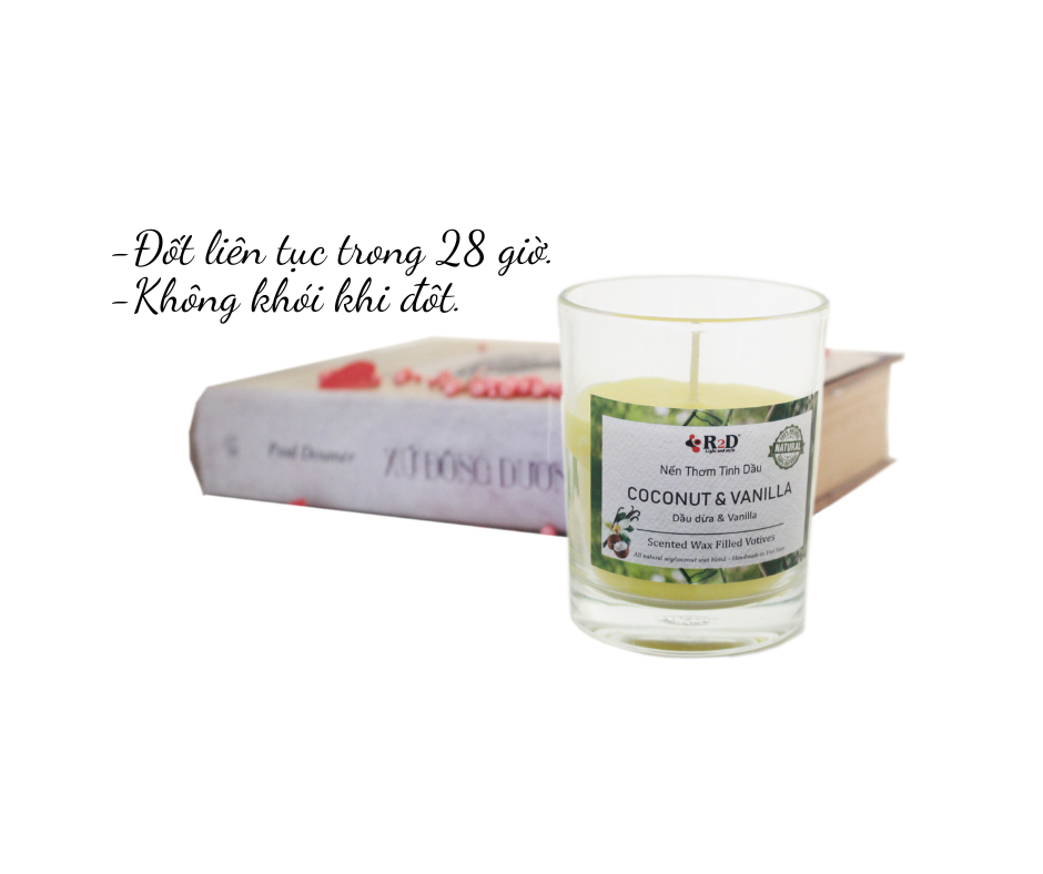 Nến Thơm, Tinh Dầu Coconut-Vanilla, Nến Thơm Phòng, [Ly 300g], Đến Từ Shop R2D, Làm Từ Thành Phần Tự Nhiên, Lành Tính
