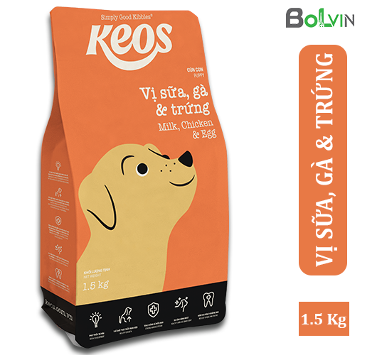 Thức ăn hạt KEOS vị Trứng, Gà &amp;amp; Sữa dành cho chó con 1.5Kg - KEOS Egg, Chicken &amp;amp; Milk