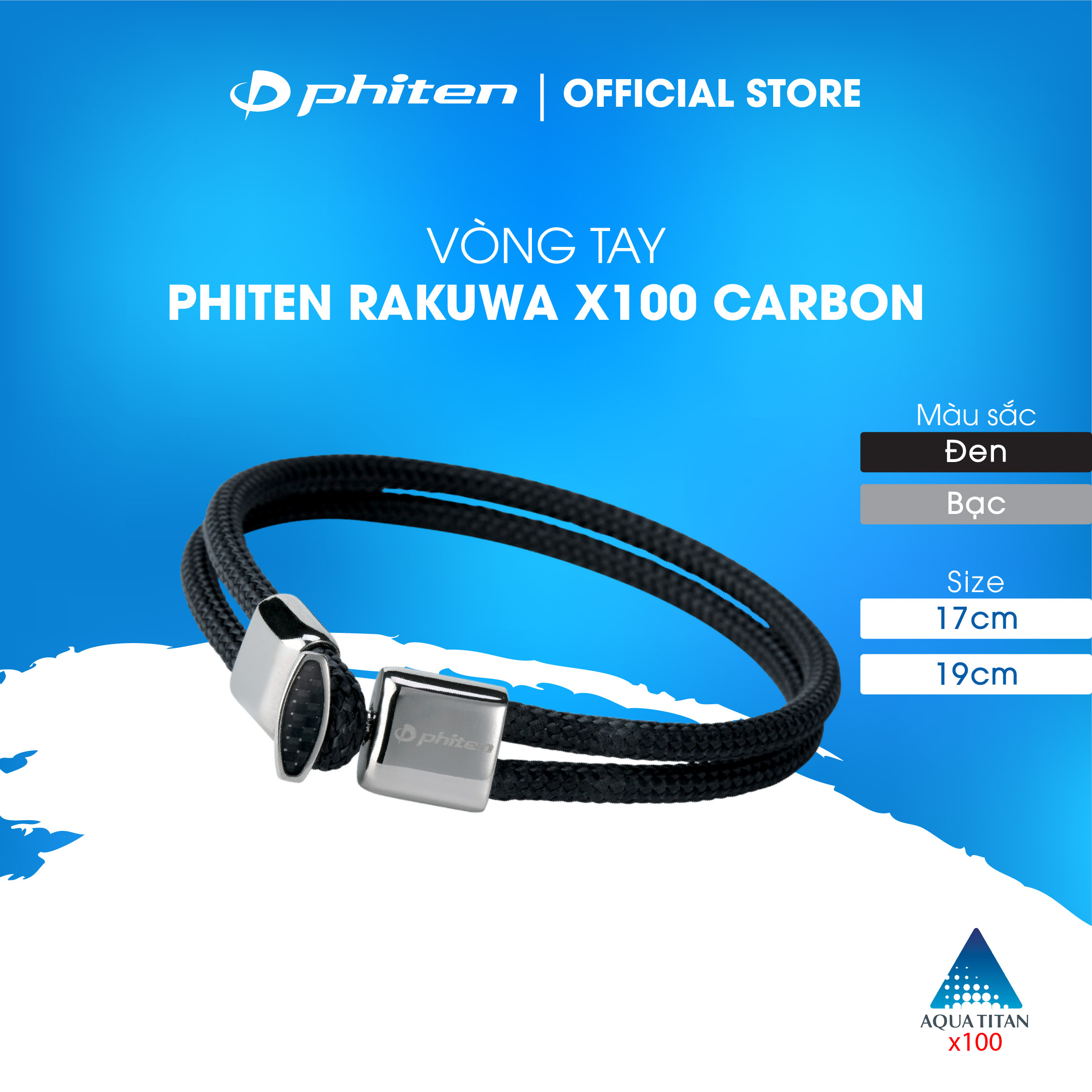 Vòng tay Phiten Rakuwa x100 carbon TG635025/TG635027/TG635125/TG635127 - Đen