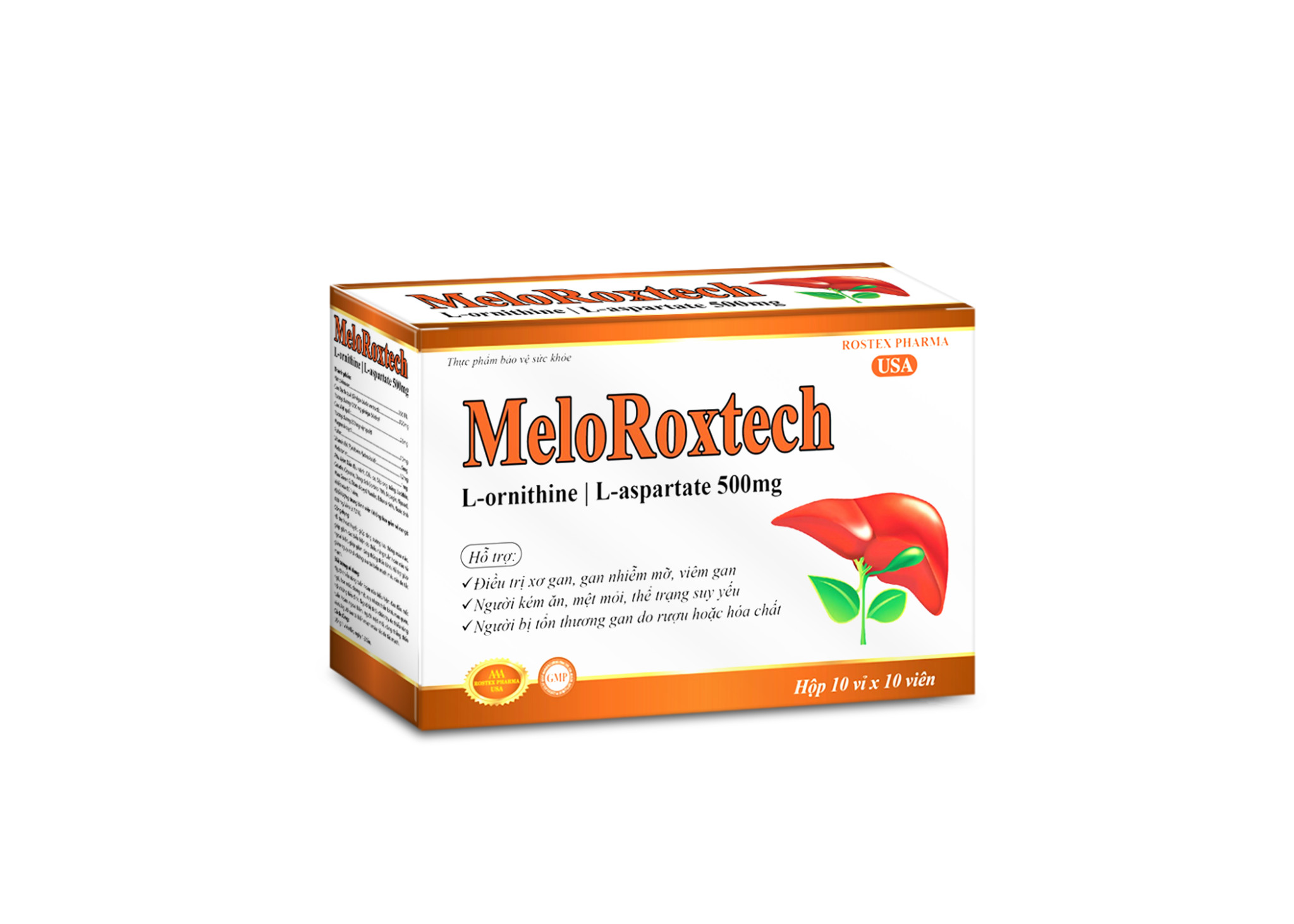 Combo 2 Hộp Meloroxtech L-ornithine L-aspartat giảm men gan, xơ gan, gan nhiễm mỡ - 30 viên