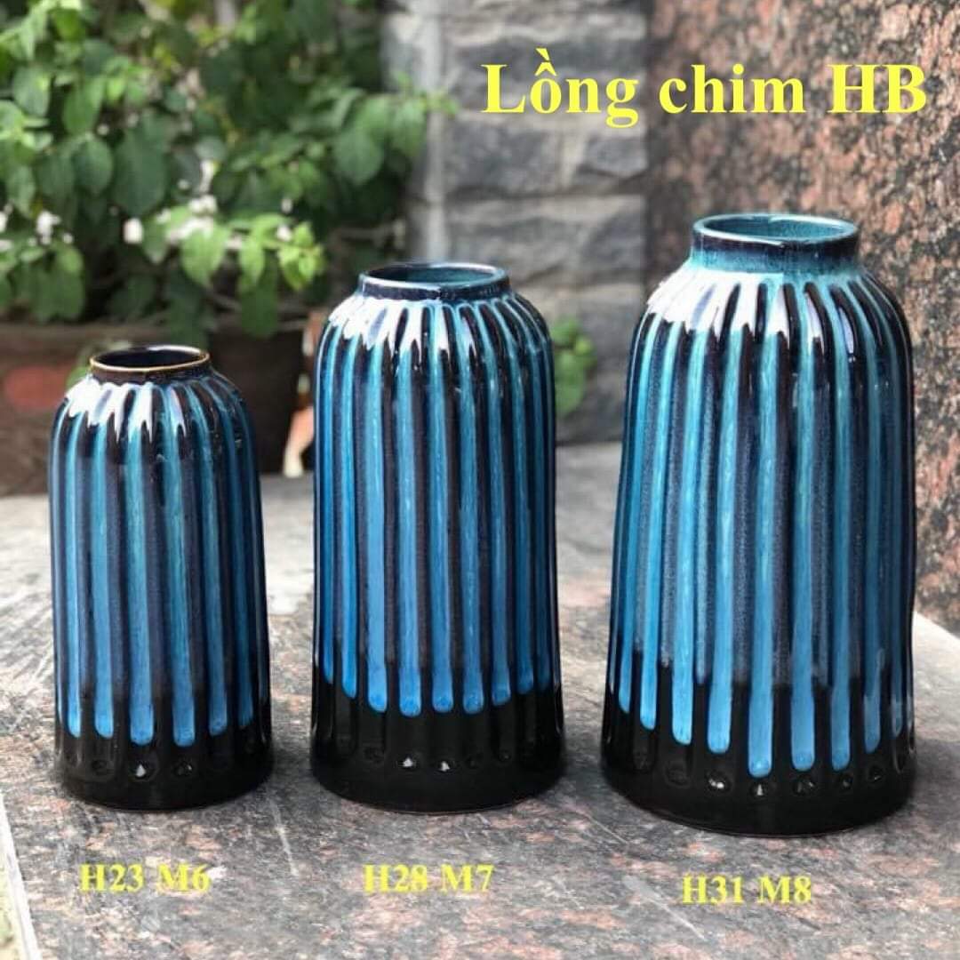 Lọ hoa, bình cắm hoa men hỏa biến dáng lồng chim - Gốm Sứ Bát Tràng