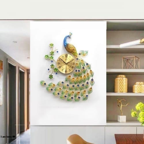 Đồng Hồ Treo Tường Con Chim Công Khổng Tước xanh A68 Trang Trí hiện đại kim trôi