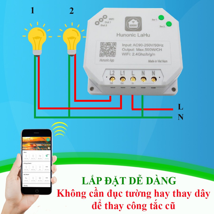 Công tắc thông minh Hunonic Lahu 4 kênh hỗ trợ Google Assistant . Công tắc cảm ứng WIFI kính cường lực- Công tắc điện 2 màu đen trắng | Hàng Việt Nam Chất Lượng Cao- BH 12 tháng