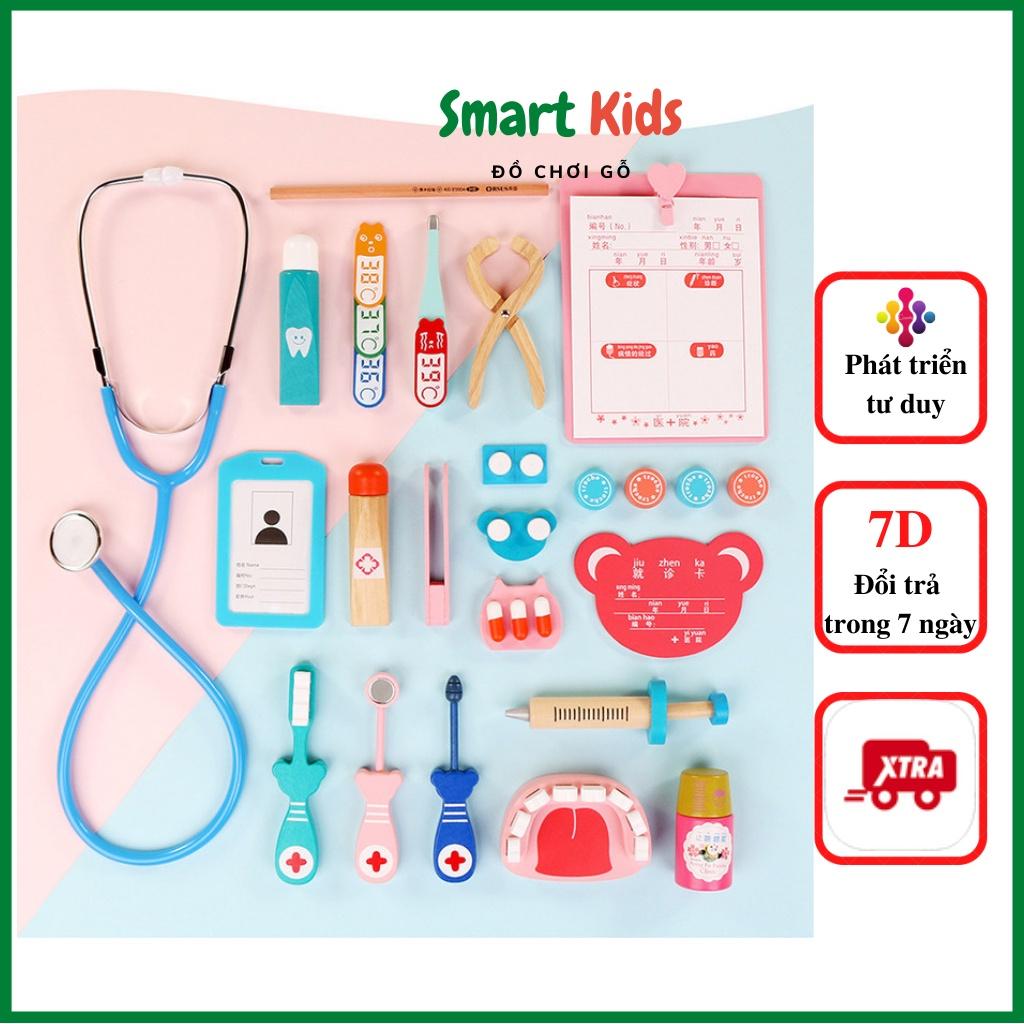 Đồ chơi thông minh cho bé trai bé gái phát triển trí tuê, bộ dụng cụ đóng vai bác sĩ bằng gỗ 36 chi tiết SmartKids