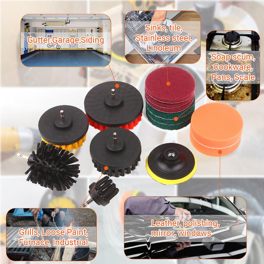 23Pcs Electric Drill Brush Buffing and Polishing Pads Set Household Cleaning Brush Scouring Pads Set with Backer Pad for