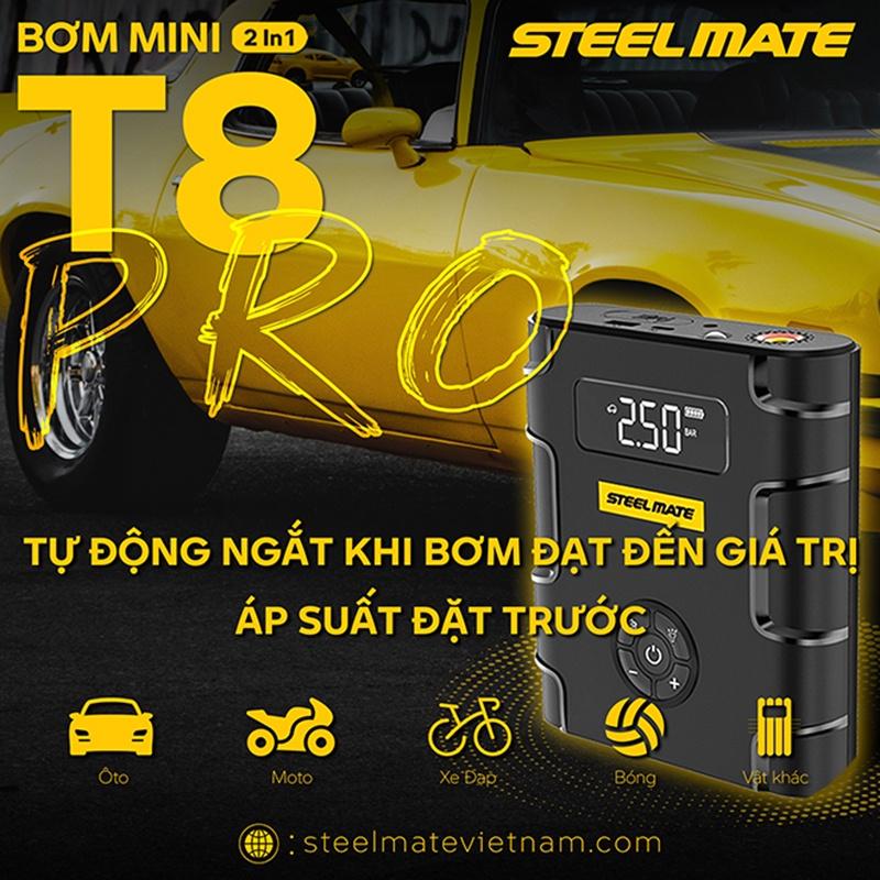 Bơm Điện Tử Mini STEELMATE T8 Pro Chính Hãng , Bơm Mini Kiêm Kích Bình Ô Tô STEELMATE